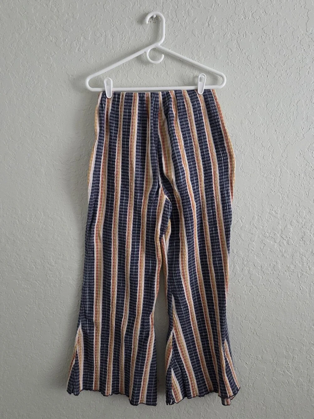 Free People Fine Line Slim High Waist Flare Pants Pull On Boho Textured Ankle